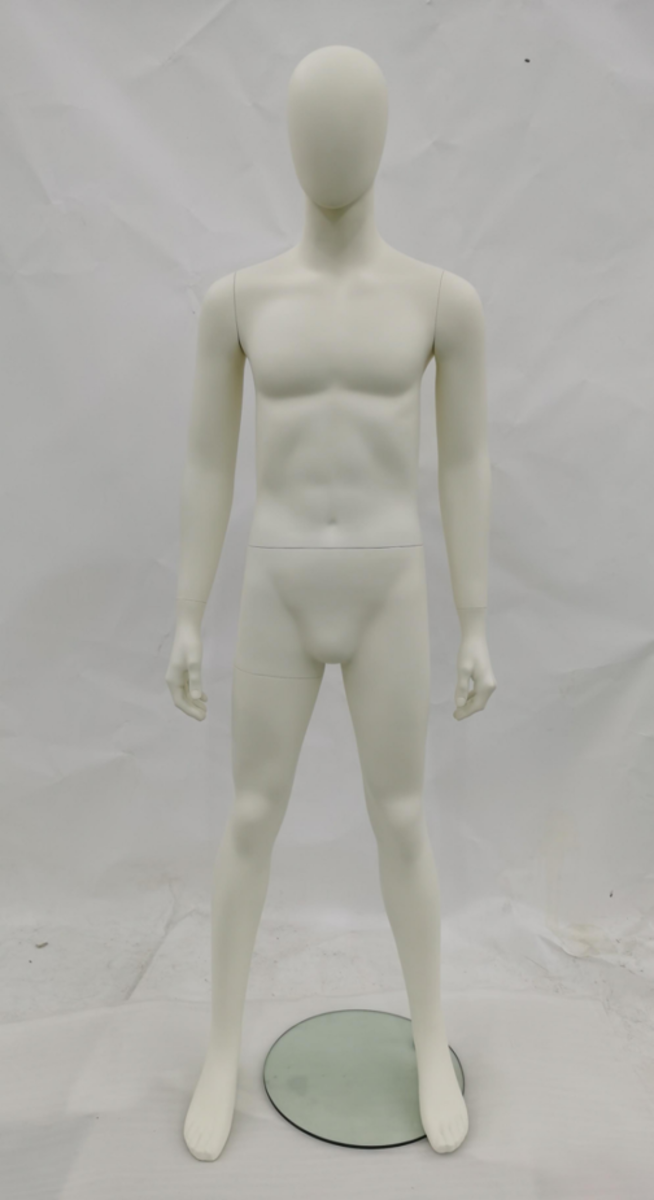 Minimalist style slender male mannequin with oval face